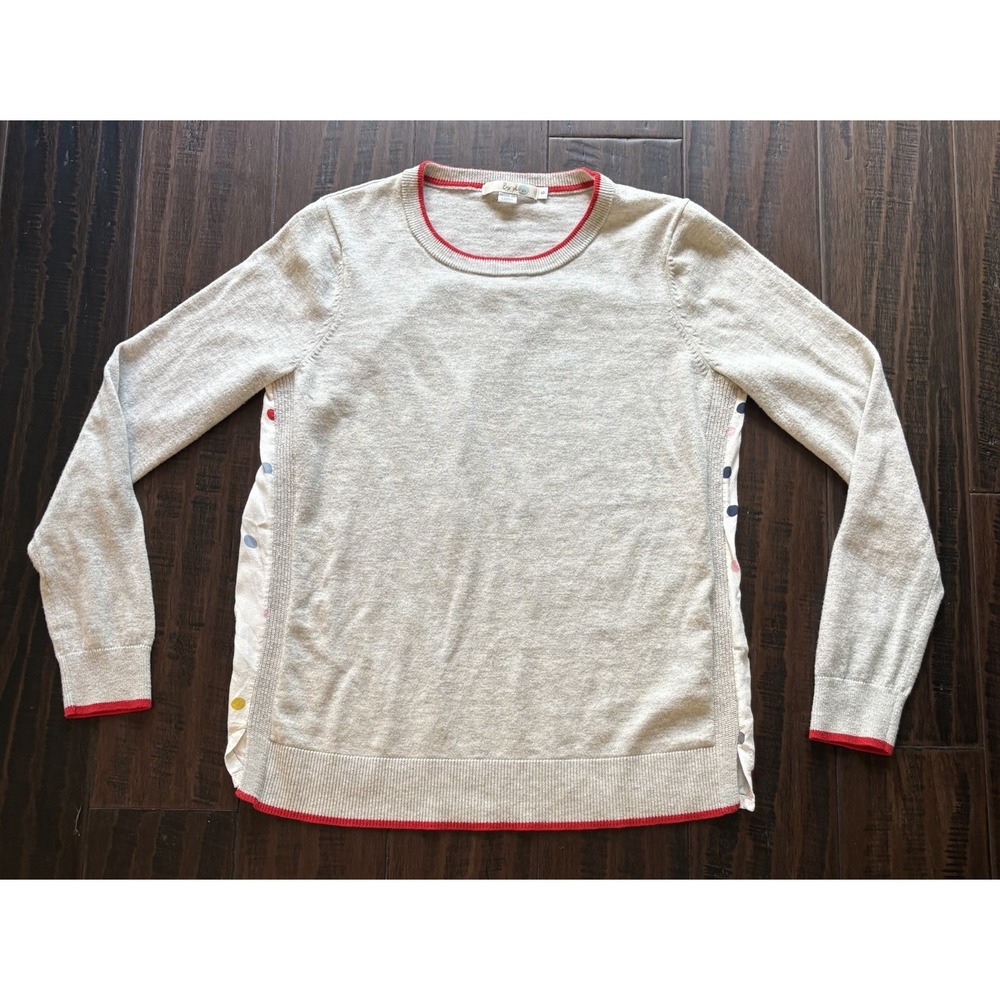 Boden Sweater Womens S Eva Wool Blend Polka Dot Panel Back Crewneck Pullover
